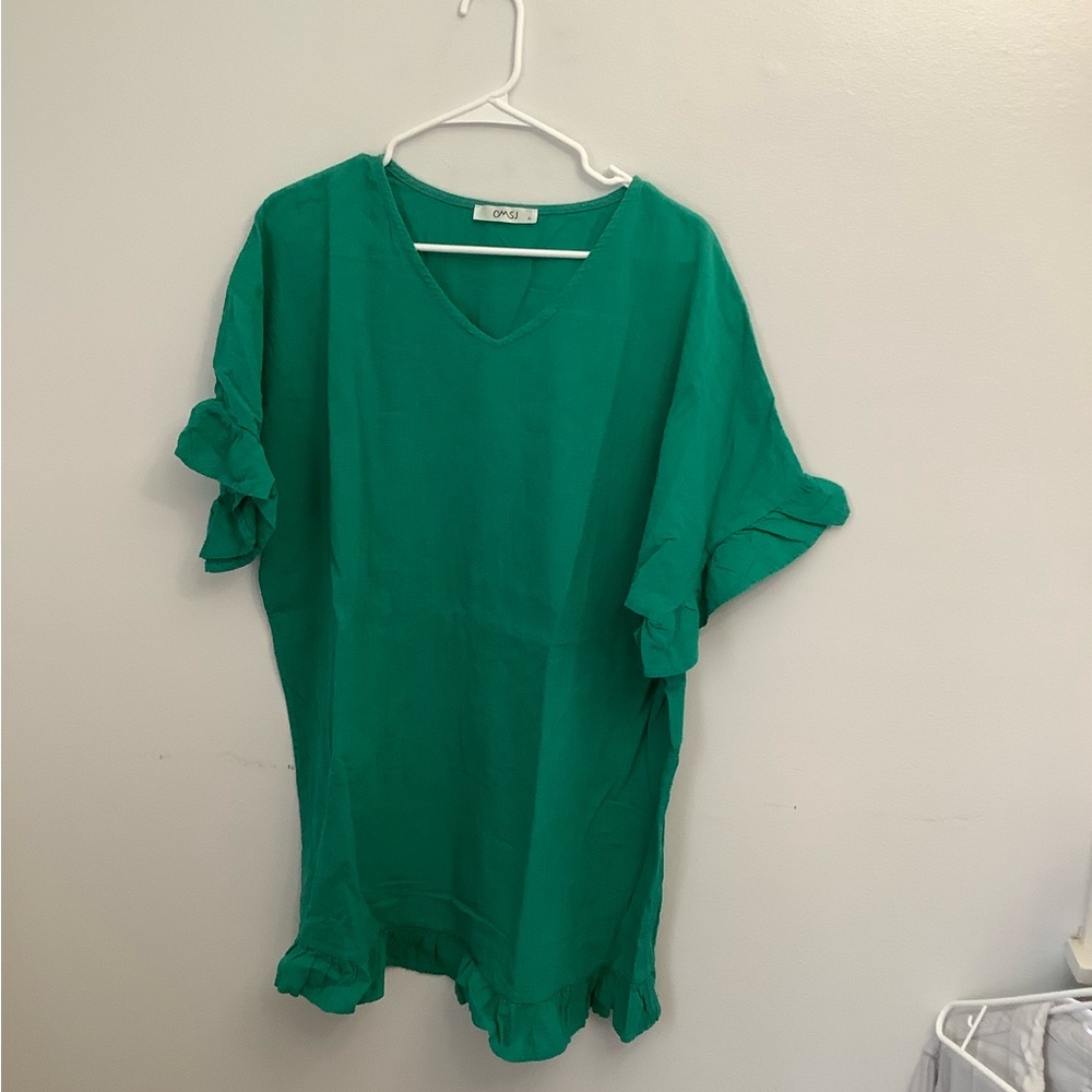 Emerald V-Neck Ruffle Sleeve Tunic